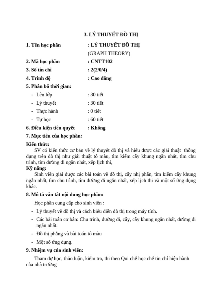 Chuong Trinh Mon Hoc - Ly Thuyet Do Thi | PDF