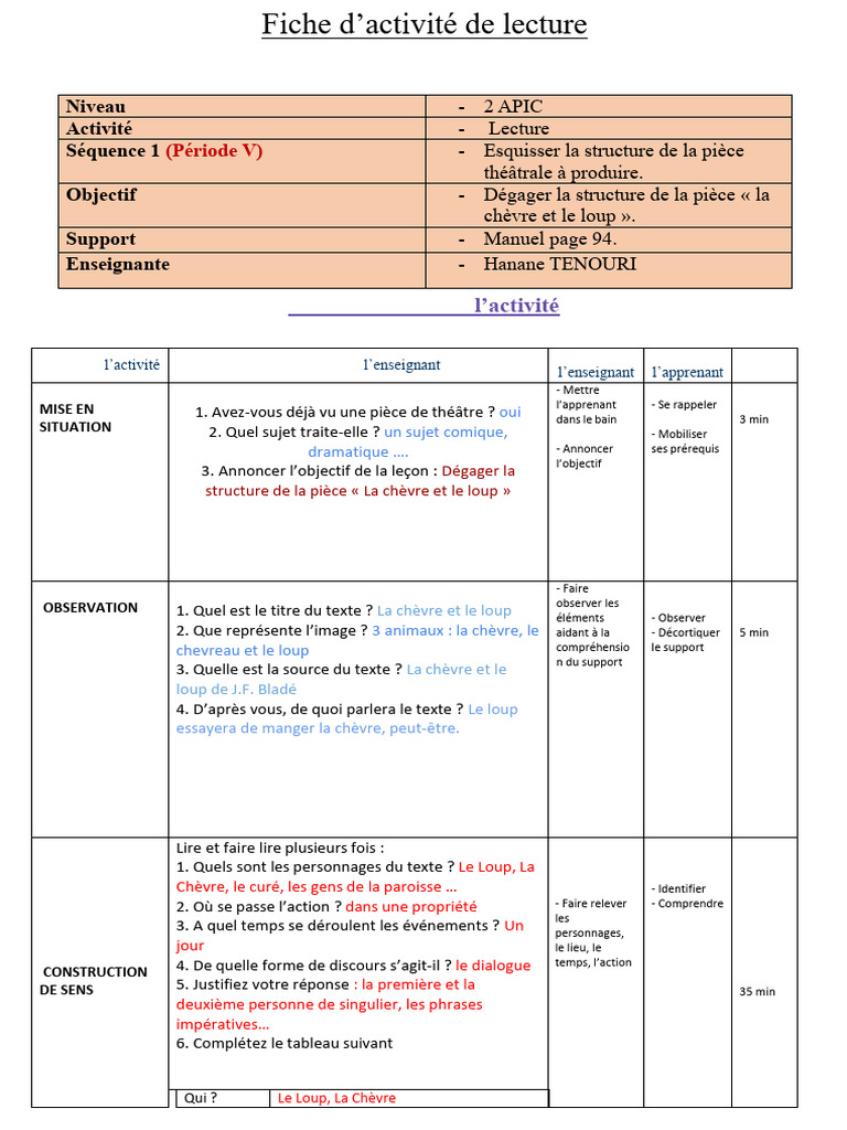 Activité de lecture : La chèvre et le loup | PDF