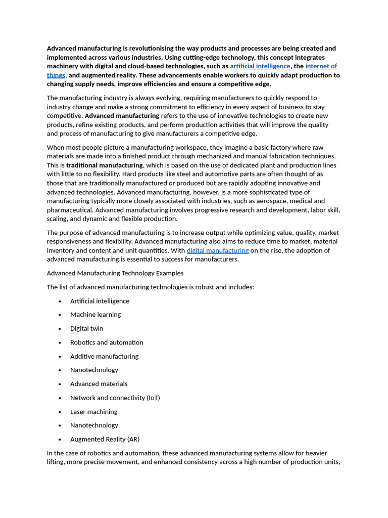 Benefits of Advanced Manufacturing Tech | PDF | Automation | 3 D Printing