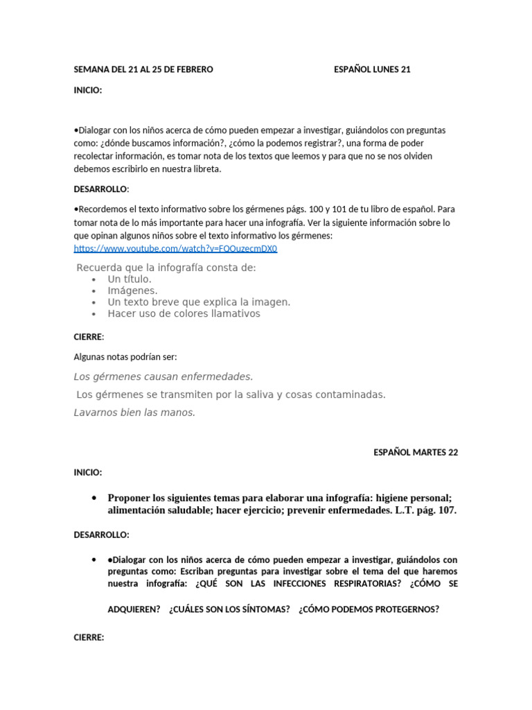 Actividades Educativas del 21 al 25 de Febrero | PDF