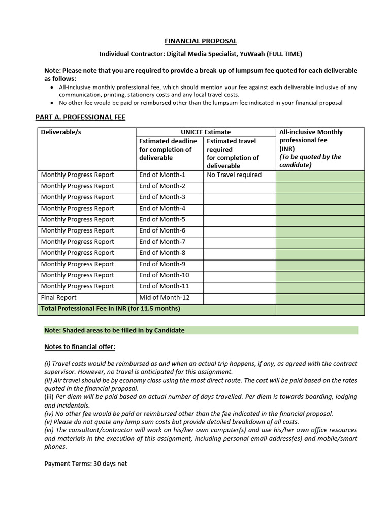 Financial Proposal Template - Digital Media Specialist, YuWaah | PDF ...