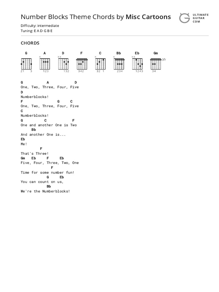 Numberblocks Theme Guitar Chords | PDF