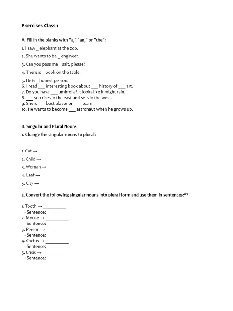 Exercises Class 1 | PDF