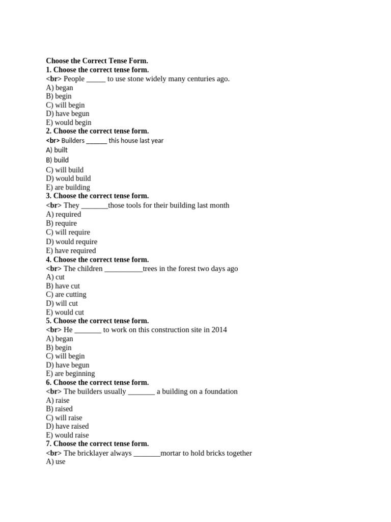 Correct Tense Form Exercises | PDF | Art