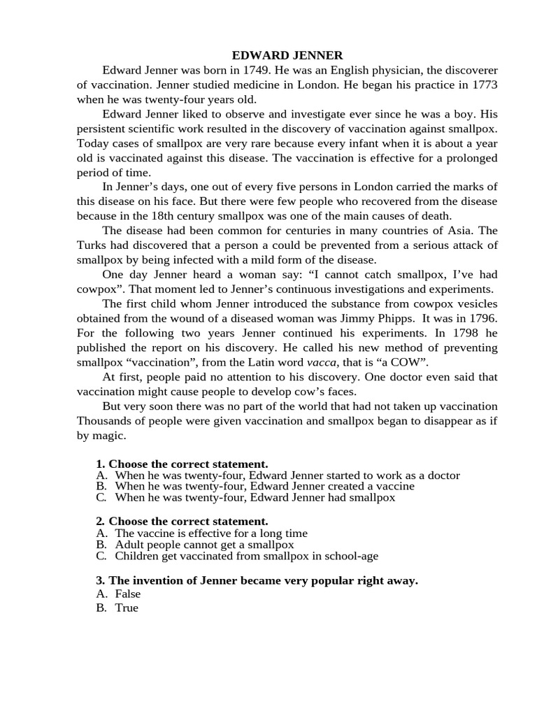 Edward Jenner and Smallpox Vaccine Discovery | PDF | Vaccination | Smallpox