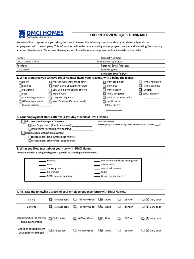 Exit Interview Form - Hannah Patricia Molina | PDF | Employment ...