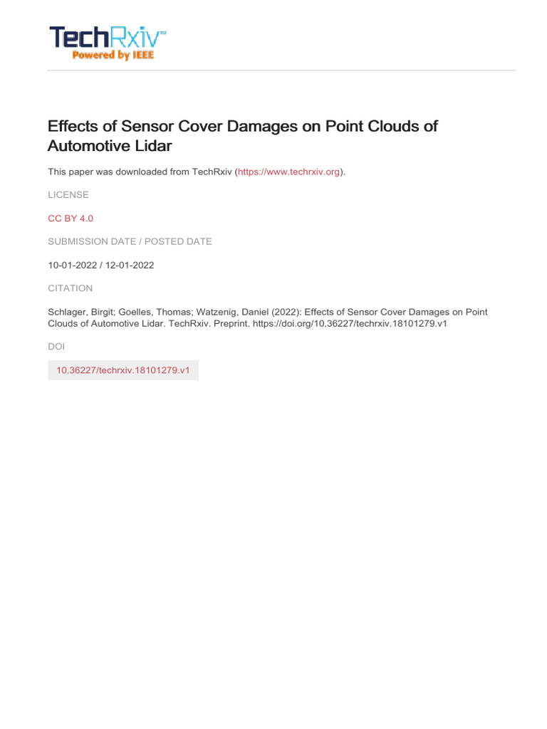 Effects of Sensor Cover Damages On Point Clouds of | PDF | Lidar ...