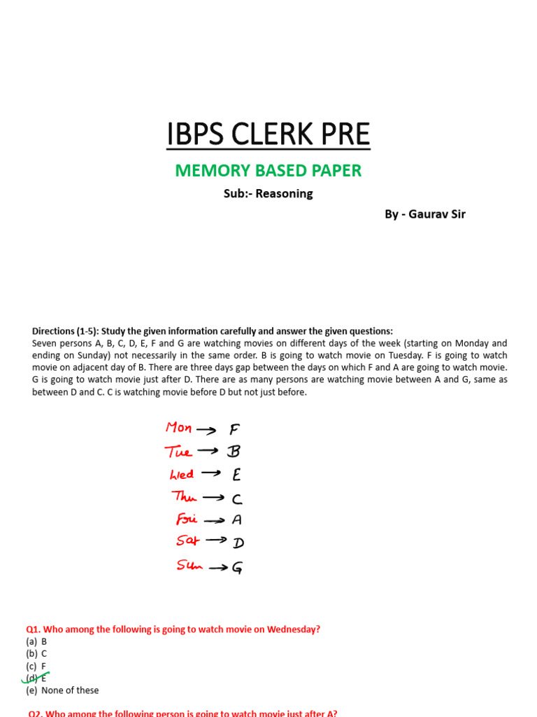IBPS Clerk Reasoning Memory Paper | PDF | English Language | Alphabet