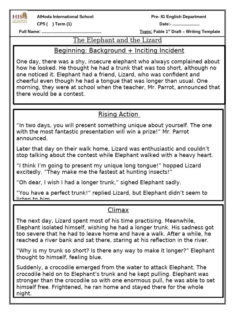 T1 W5 D2 Fable 1st Draft Template | PDF | Elephant