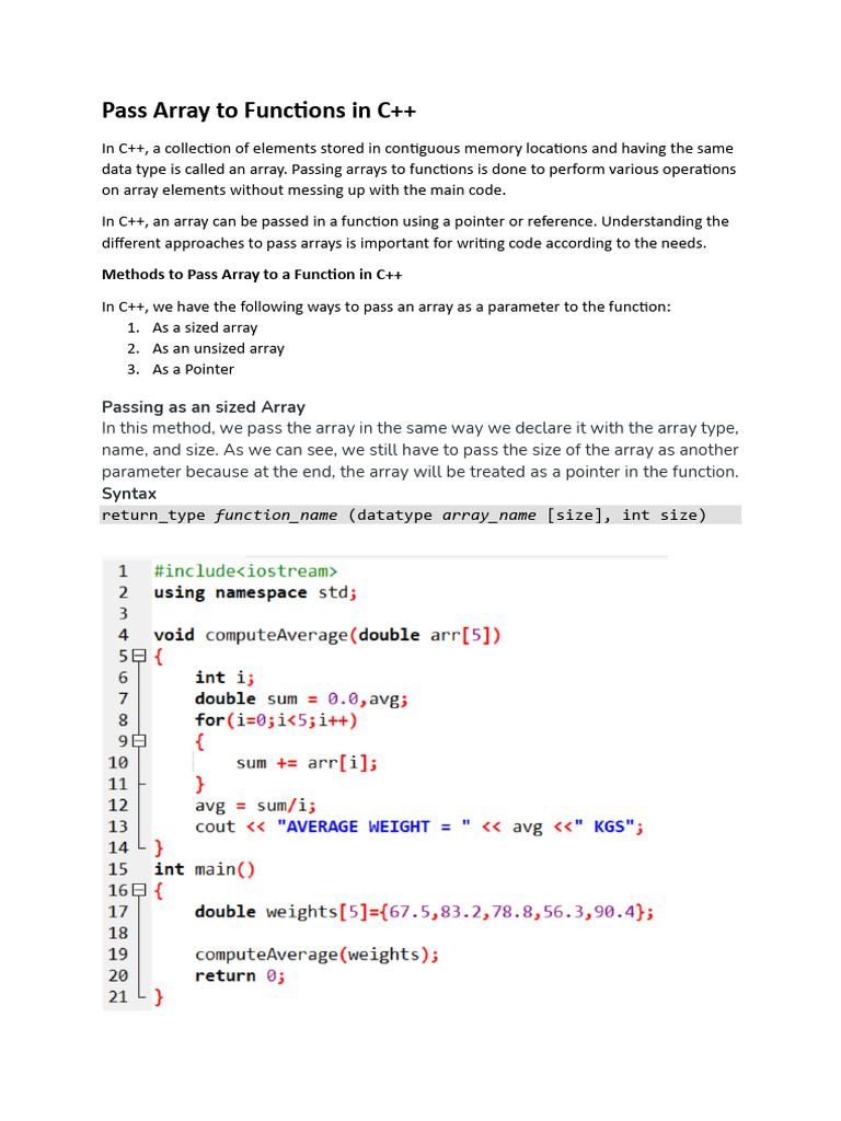 Pass Array To Functions in C | PDF
