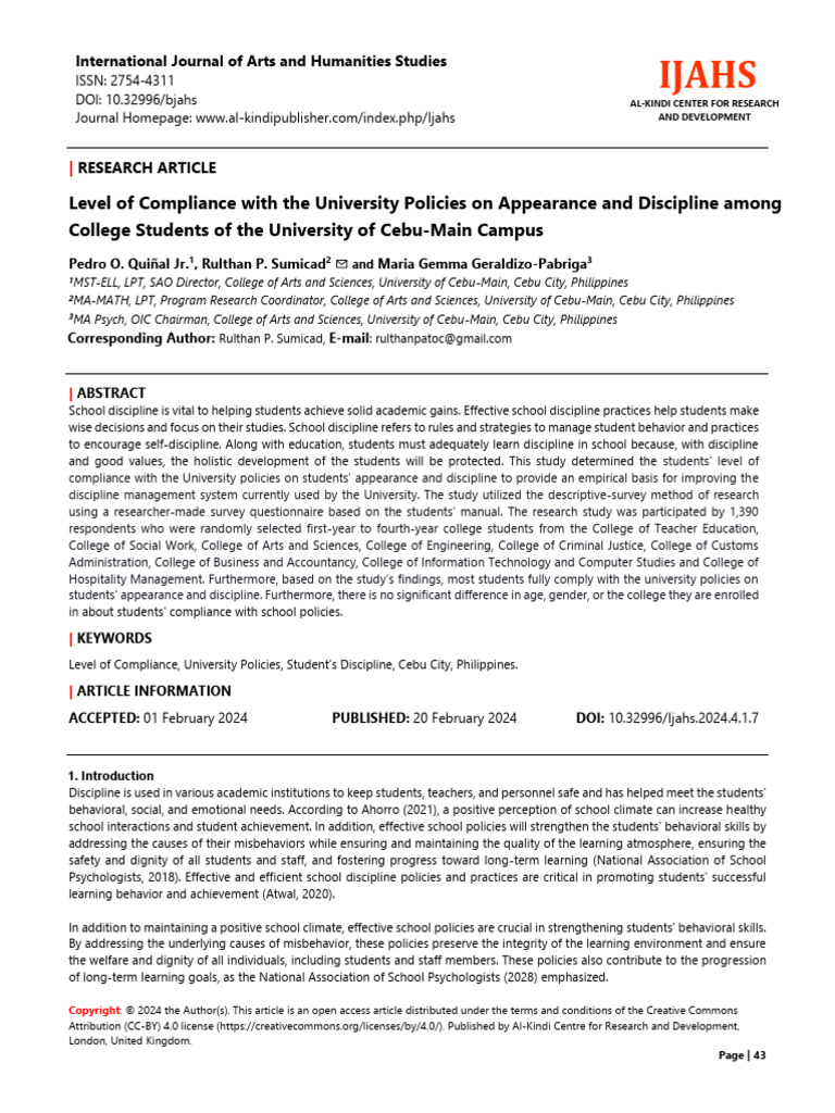 Paper+7+ (2024 4 1) +Level+of+Compliance+With+the+University+Policies ...