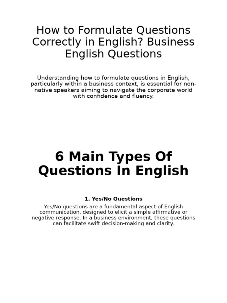 Formulating Business Questions in English | PDF | Question | English ...