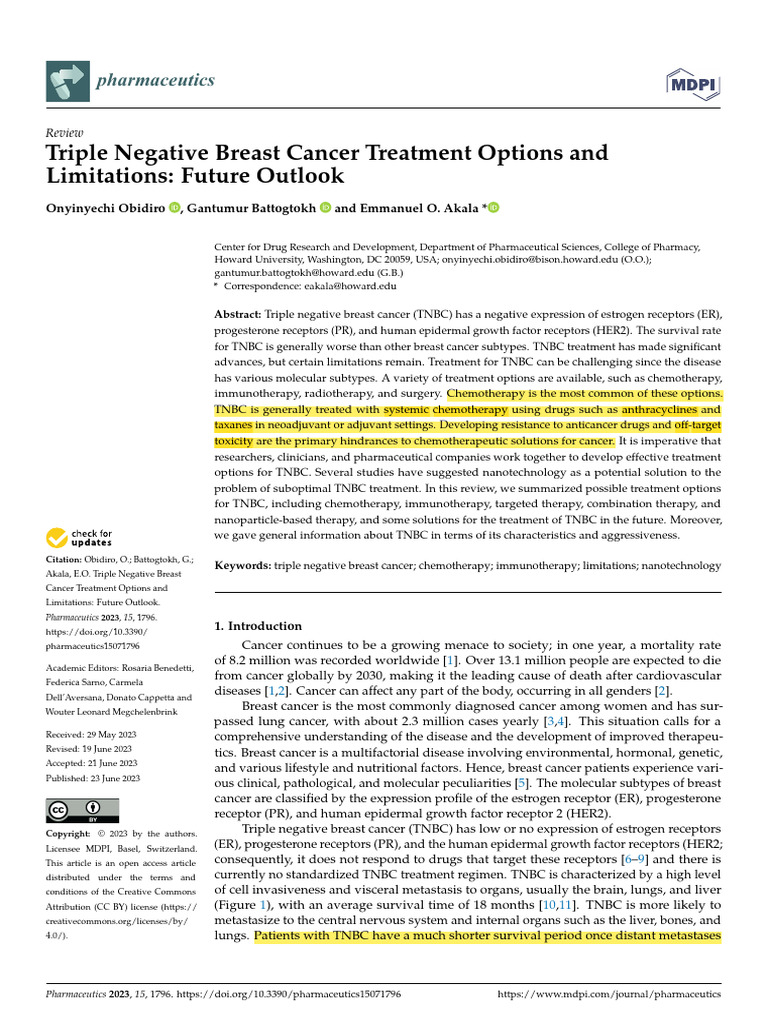 Triple Negative Breast Cancer Treatment Options And Future Outlook