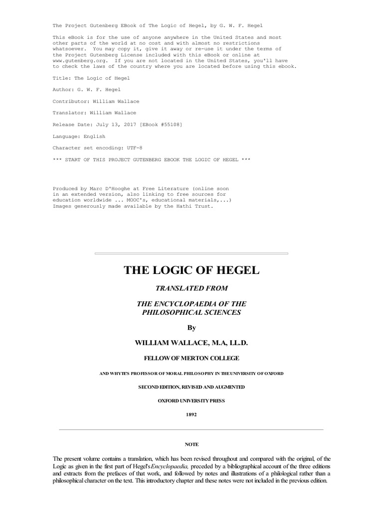 The Logic of Hegel by G W F Hegel and William Wallace - PDF Room | PDF ...