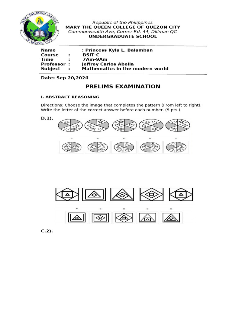 Math Exam for BSIT Students | PDF