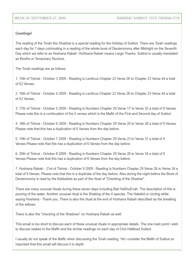 Sukkot Torah Readings and Rituals 5770 | PDF | Sukkot | Torah Reading