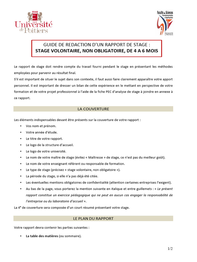 Guide de rédaction rapport de stage | PDF