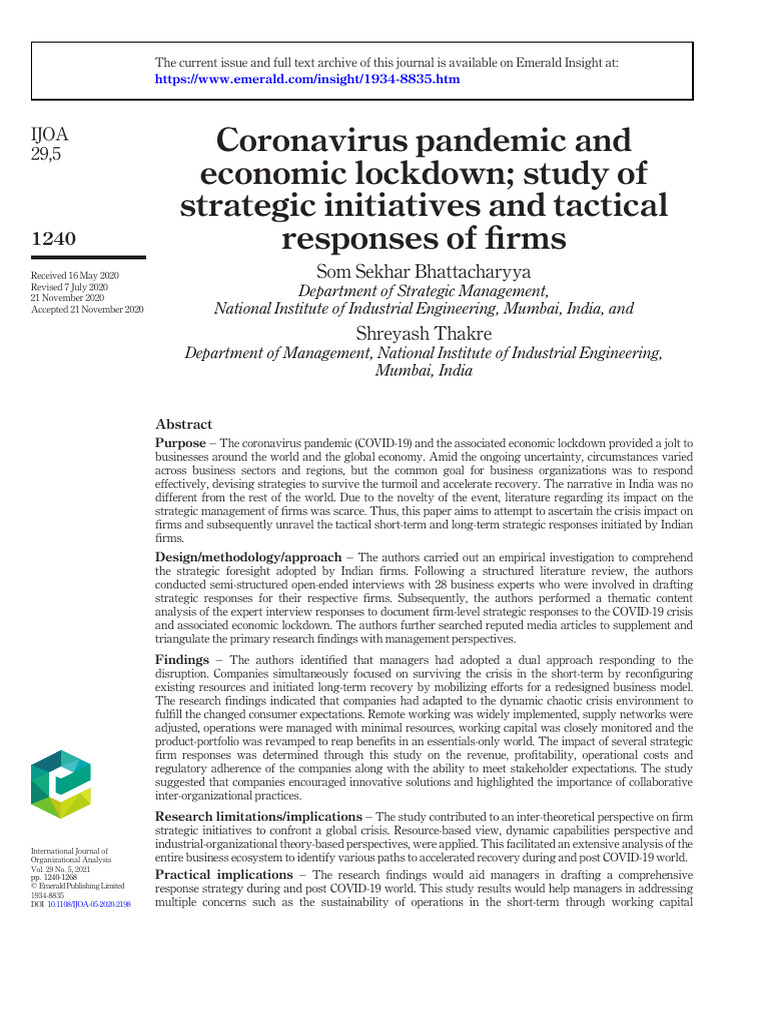 Coronavirus Pandemic and Econo | PDF | Business Model | Strategic ...