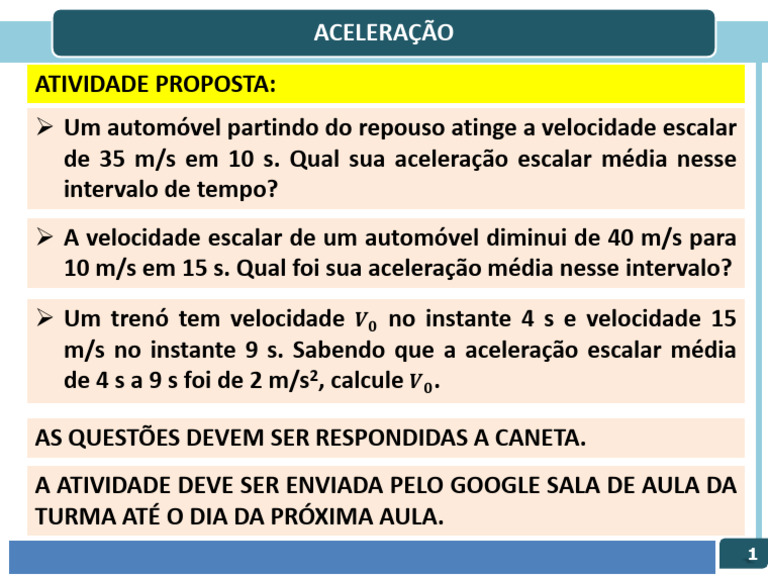 Exercícios de Aceleração Média 9º Ano | PDF