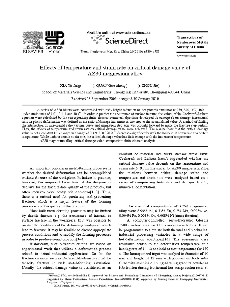 Temperature and Strain Rate Effects on AZ80 Damage | PDF | Deformation ...