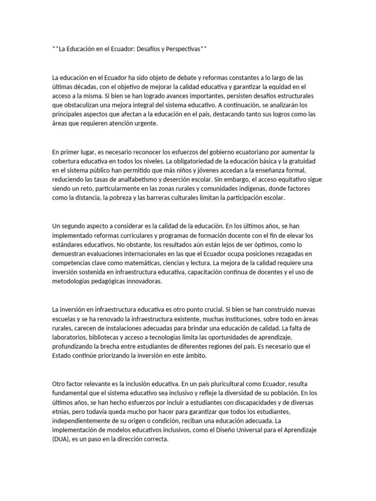 La Educación en El Ecuador | PDF | Enseñando | Ecuador