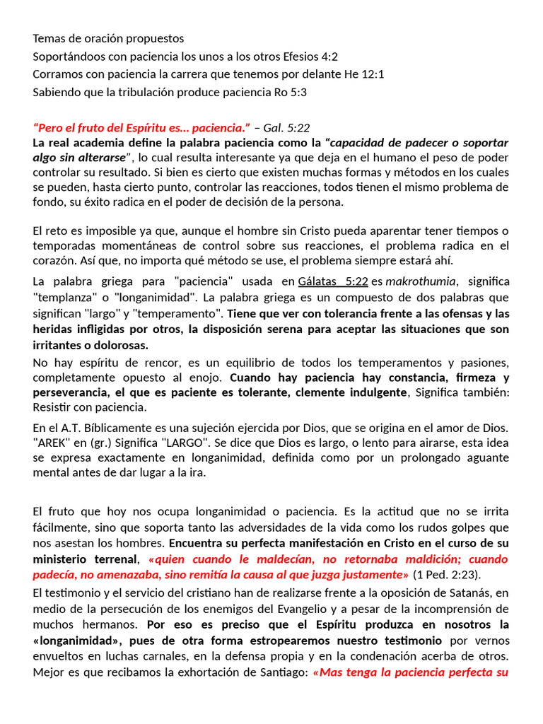 La Paciencia como Fruto del Espíritu | PDF | Fruto Del Espiritu Santo ...