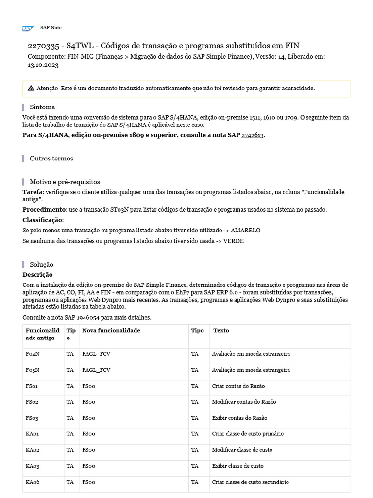 S4TWL - Códigos de Transação e Programas Substituídos em FIN | PDF ...