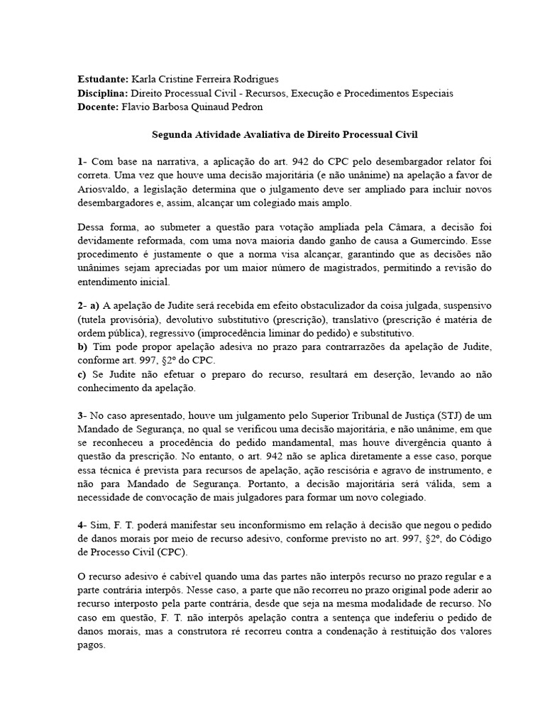 Análise do Art. 942 do CPC e Recursos | PDF | Sentença (jurídico ...