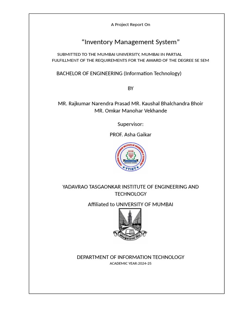 Inventory Management System Report | PDF | Inventory | Point Of Sale