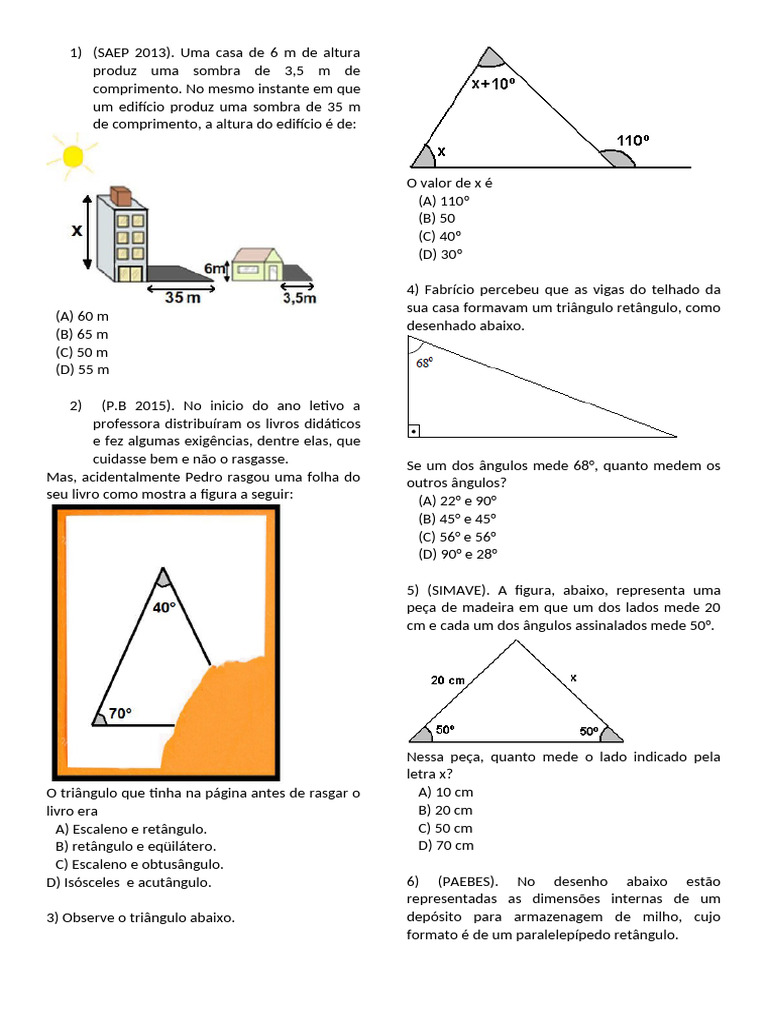 Prova 7º Ano - Tito - Agosto | PDF | Triângulo | Geometria Euclidiana
