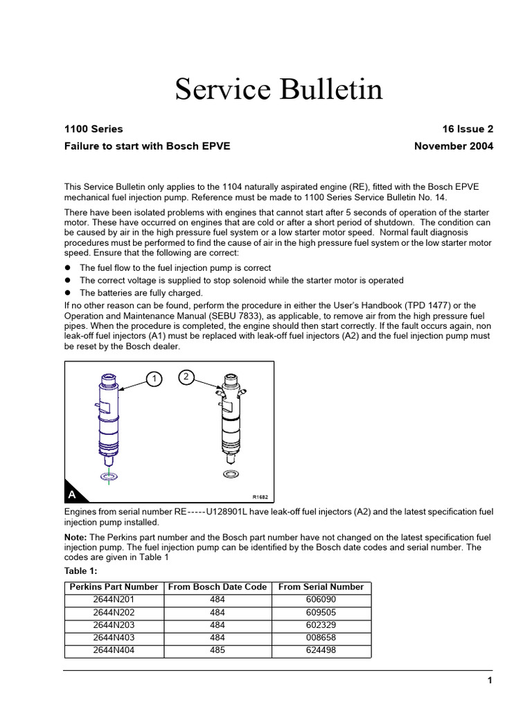 Failure to start with Bosch EPVE PDF Fuel Injection Pump