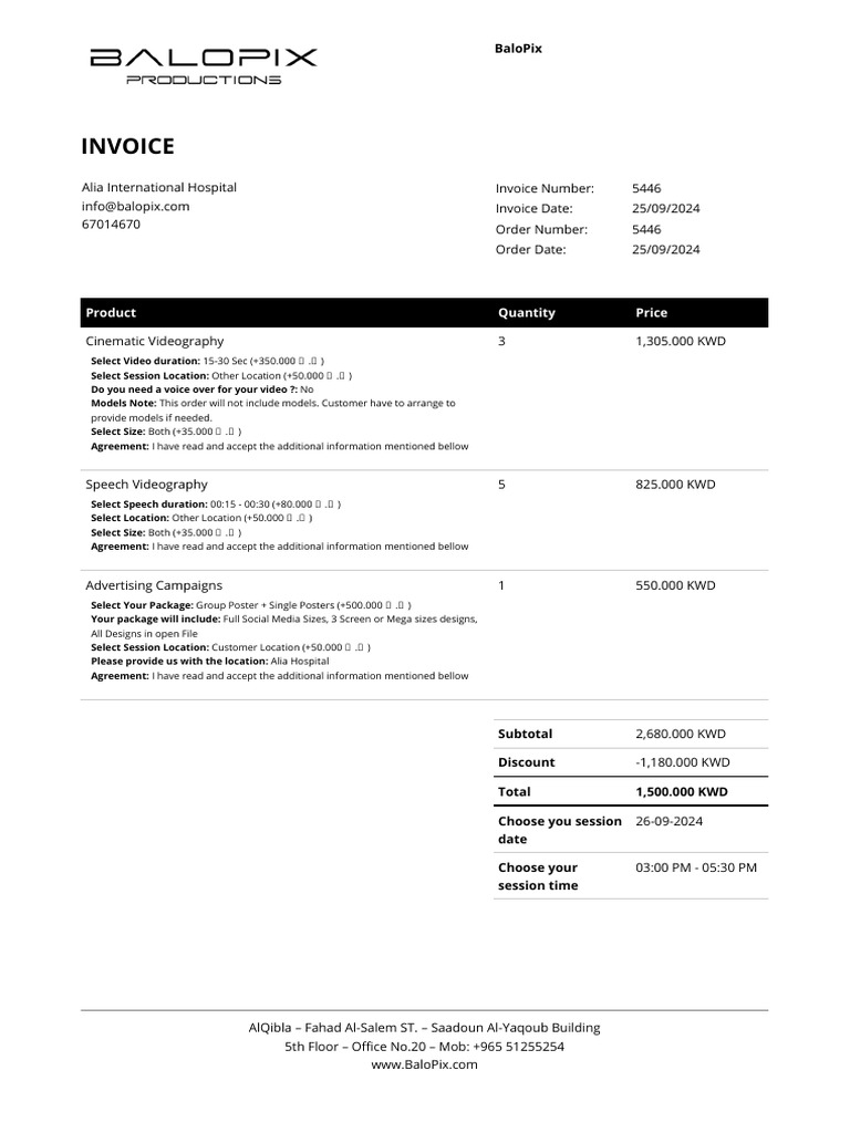 BaloPix Invoice for Videography Services | PDF