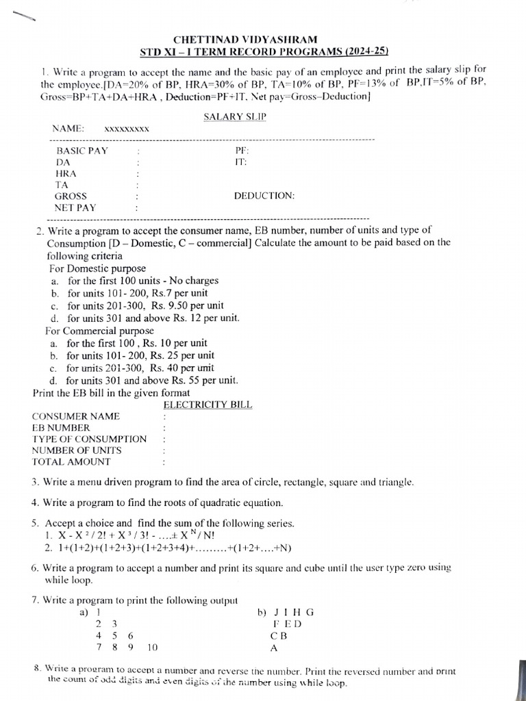 Employee Salary and Bill Calculation Programs | PDF | String (Computer ...