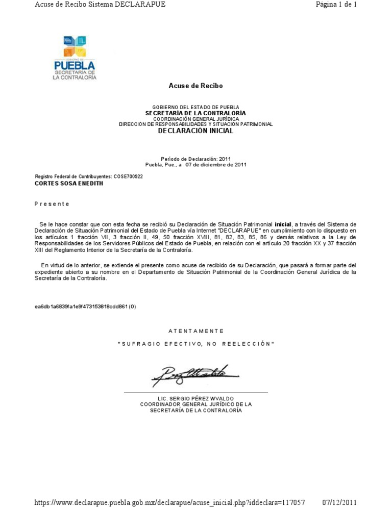 Acuse de Recibo Declaración Patrimonial | PDF