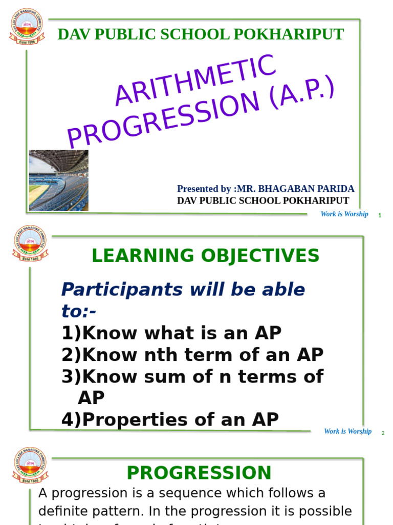 Dav Public School Pokhariput: Arith Metic Progr Essio N (A.P.) | PDF ...