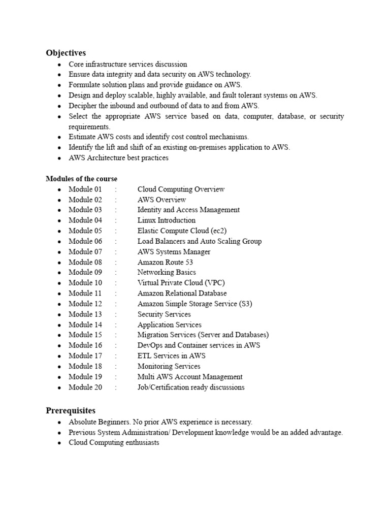 AWS Cloud Computing Course Overview | PDF | Cloud Computing | Amazon ...
