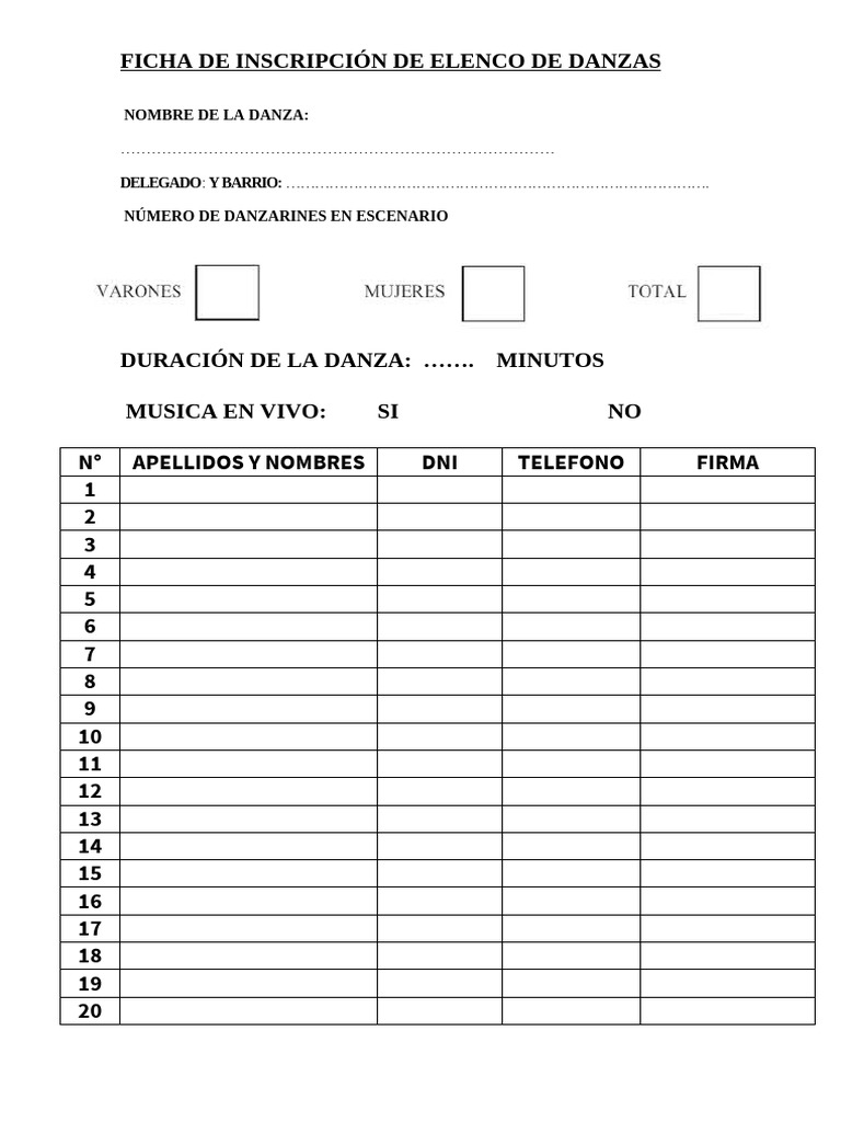 Ficha de Inscripcion Danza | PDF