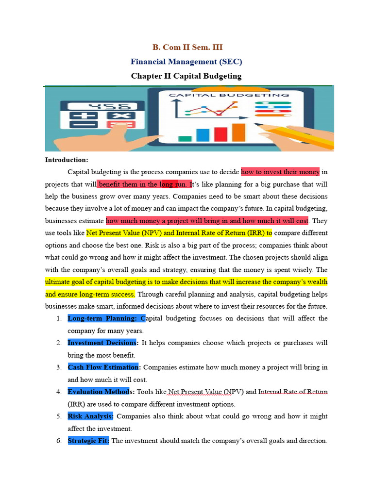 Financial Management II Unit Capital Budgeting (Highlighted) | PDF ...