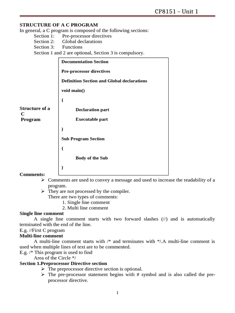 Structure of A C Program | PDF | C (Programming Language) | Function ...