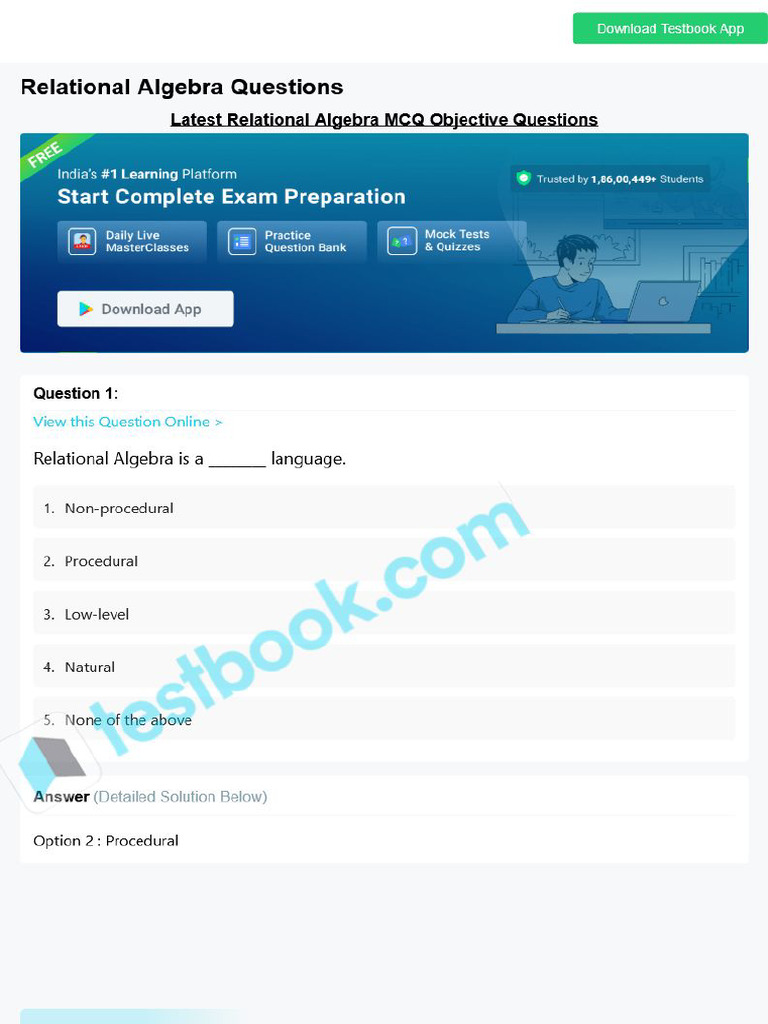 Mcq on relational algebra 5eea6a0939140f30f369da9b pdf