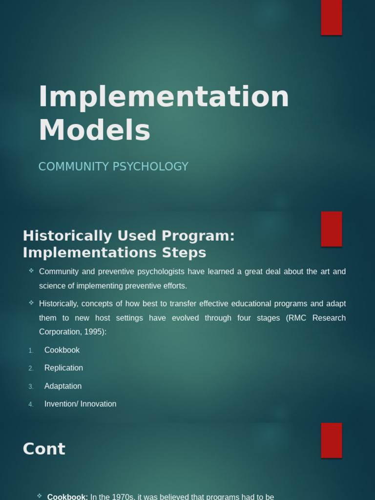 Community Psychology Implementation Models | PDF