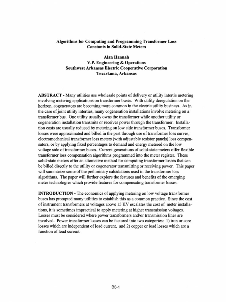 Algorithms for computing and programming transformer loss constants in ...
