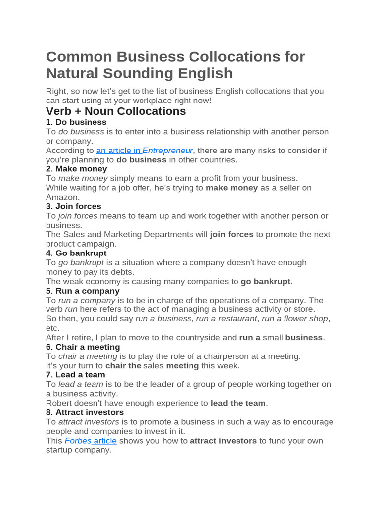 Common Business Collocations for Natural Sounding English | PDF | Brand ...