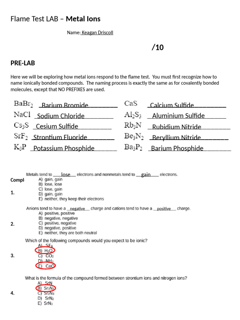 Flame Test Lab: Identifying Metal Ions | PDF | Chemical Compounds | Ion