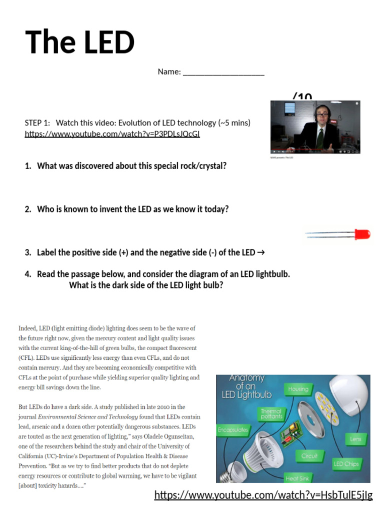 LED Learning Worksheet | PDF