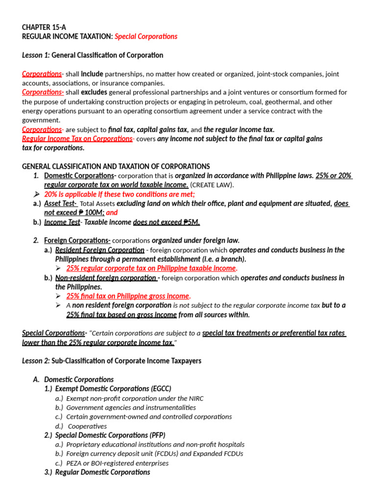 Taxation of Special Corporations in the Philippines | PDF | Taxes ...