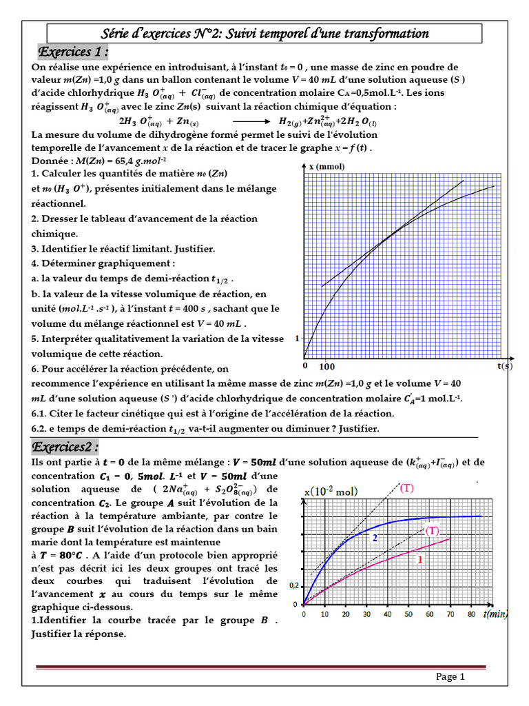 Suivi temporel transformation chimique 2 bac | PDF | Cinétique chimique ...