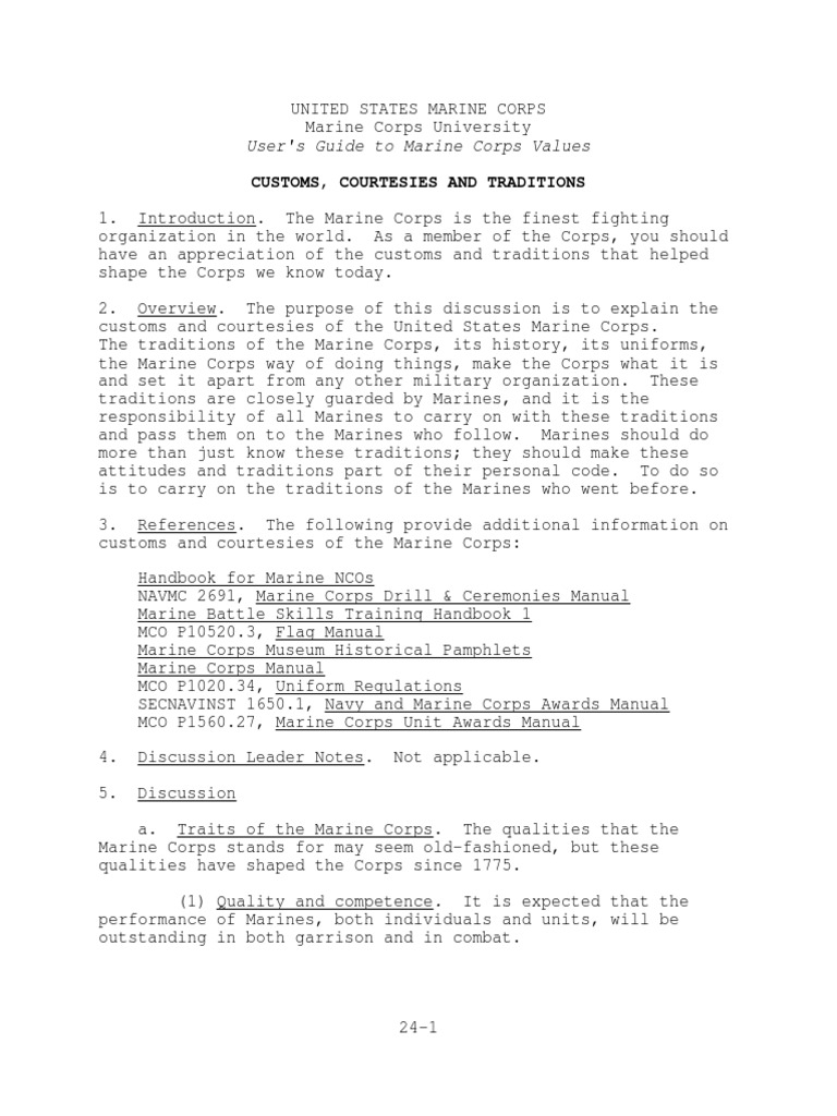Marine Corps Customs and Traditions Guide | PDF | United States Marine ...