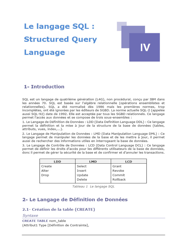 Introduction au langage SQL et ses sous-ensembles | PDF | SQL ...