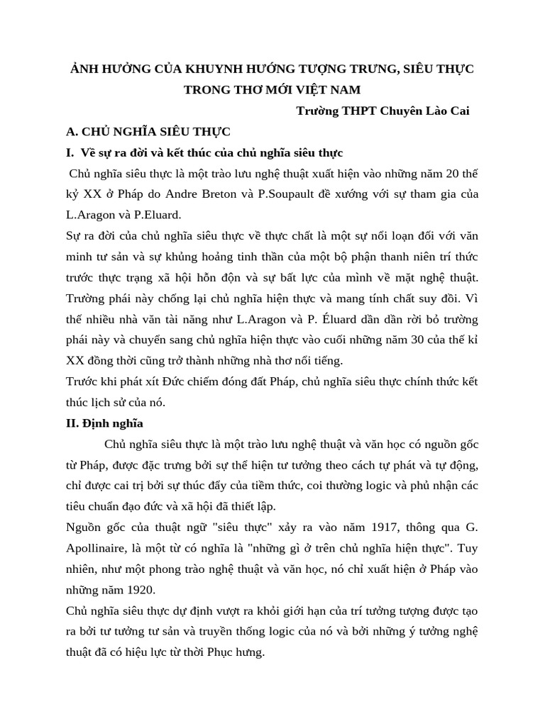 NH Hư NG C A Thơ Tư NG Trưng, Siêu TH C Trong Thơ M I | PDF